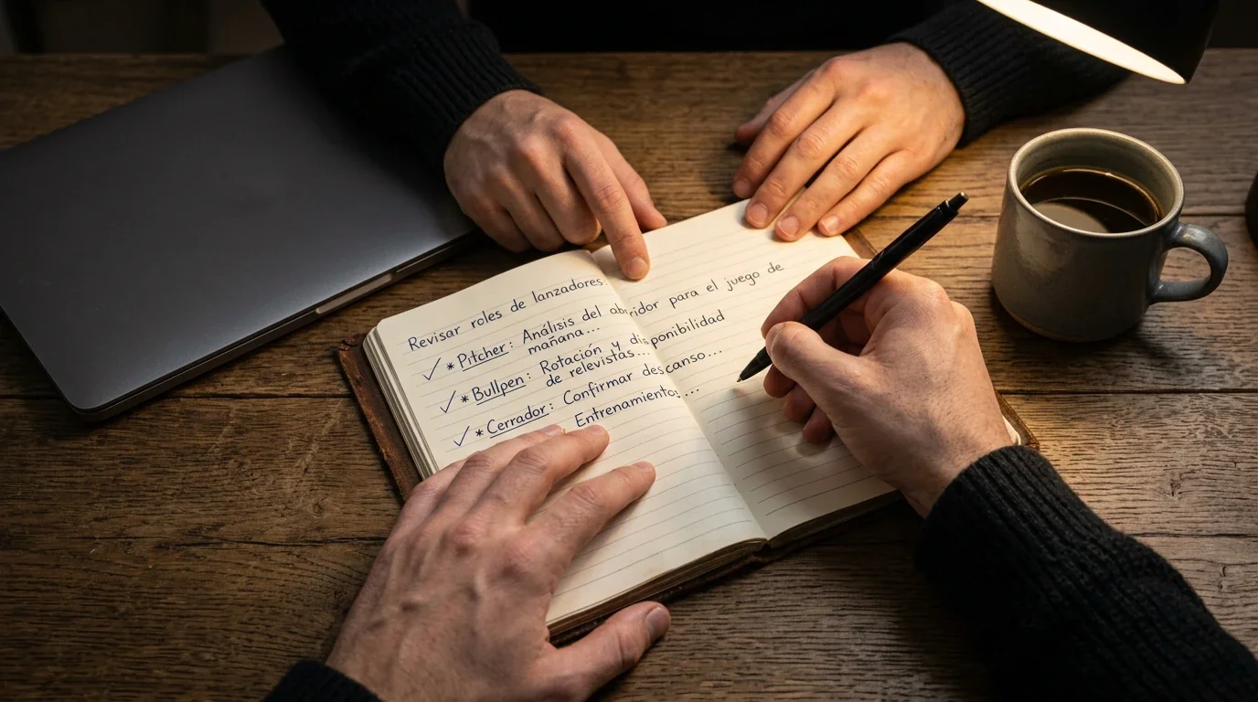 Analista revisando datos de MLB en un cuaderno antes de apostar